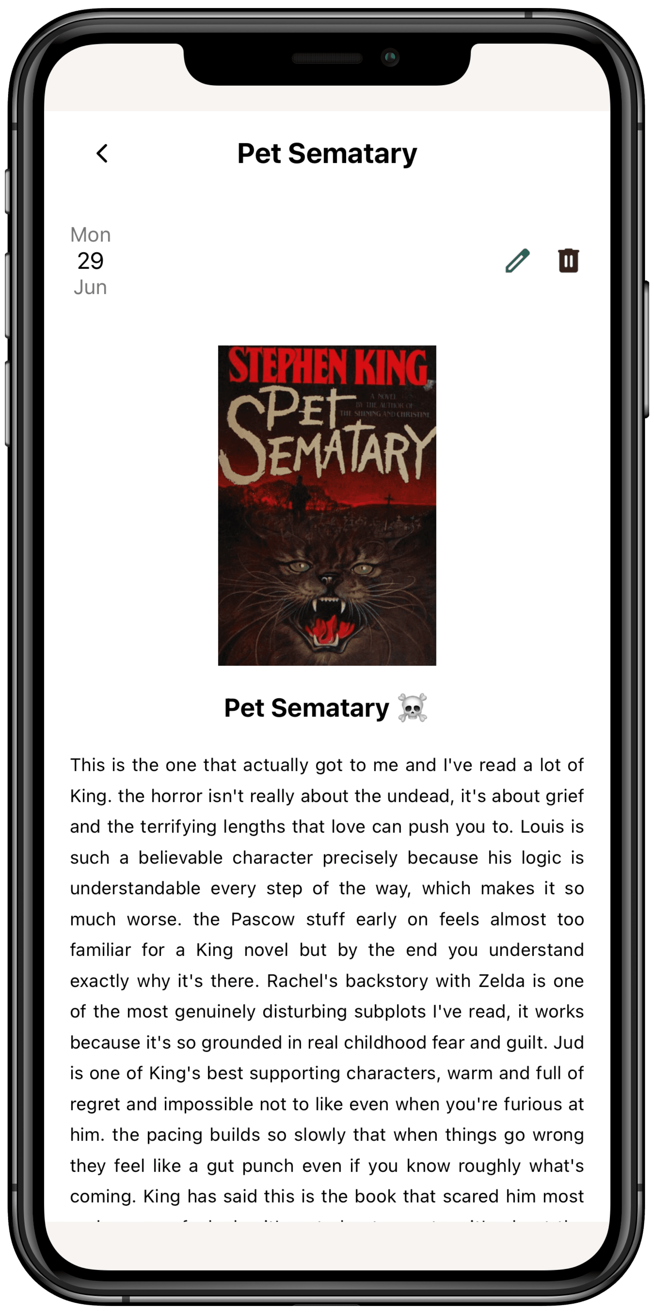 A book journal entry in Bnooks